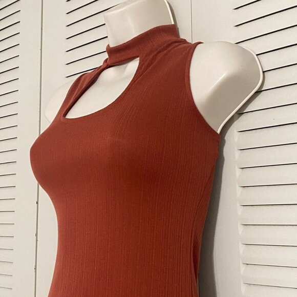 Derek Heart Rust Cutout Bodycon Midi Dress Size Small Sleeveless High Neck Sexy - Picture 3 of 7